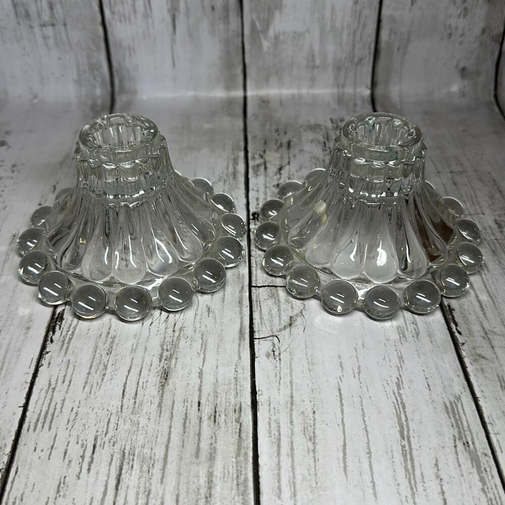 Vintage 1960s Boopie Bubble Glass Candlestick‎ Holder Set